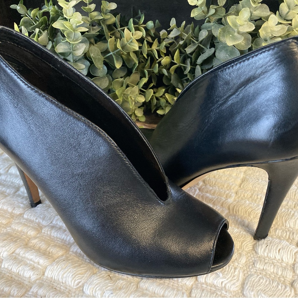 Halogen Black Leather Open Toe Heel with studs on back